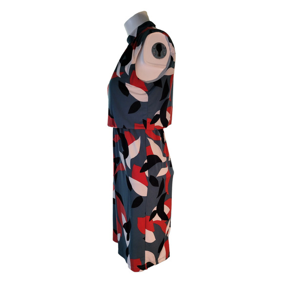 Nine West Geometric Blouson Dress Sz 2 Indie Artsy Graphic Elastic Waist Midi - Picture 5 of 9